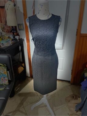Dolce & Gabbana Black Lace-Top Midi Sheath Dress